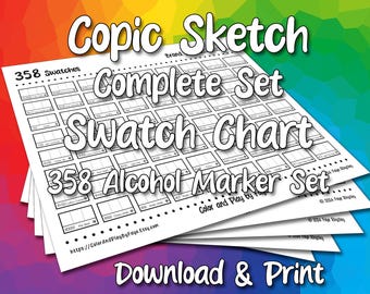 Copic Sketch 358 Swatch Chart für Brush Tip Alkohol Marker | DIY druckbare PDF-Farbkarte Musterseite | US Letter & A4 Papier