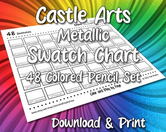 Castle Arts Metallic 48 Swatch Chart Colored Pencil Set | DIY Printable PDF Color Chart Swatch Page | US Letter & A4 Size Paper