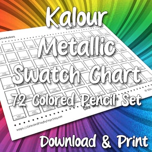 Tabla de muestras Kalour Metallic 72 para lápices de colores / Página de muestras de la tabla de colores imprimible en PDF / Papel tamaño carta y A4