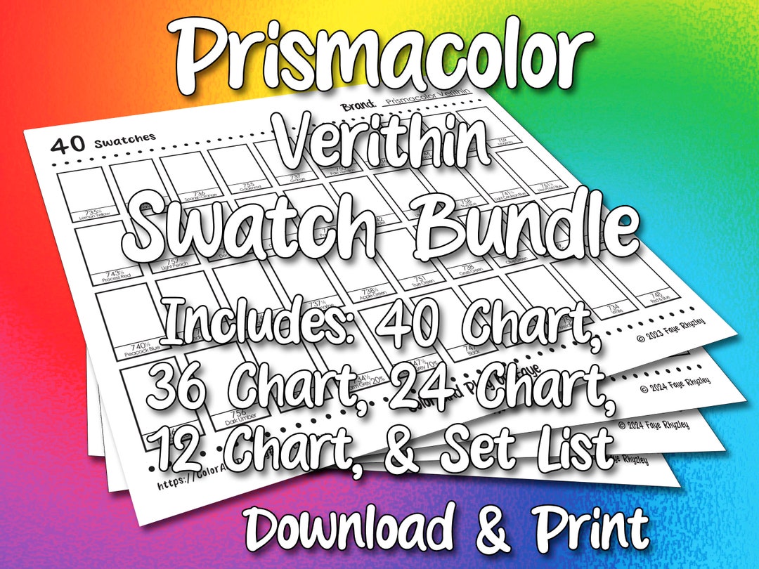 Prismacolor Swatch Chart Bundle for Verithin 40/36/24/12 Colored Pencil ...