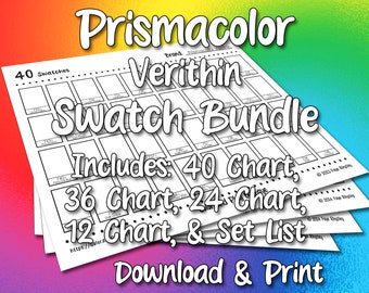 Prismacolor Verithin Swatch Chart Bundle: 40, 36, 24, 12 Sets | DIY Colored Pencil Charts | Download and Print | Digital PDF | Letter & A4