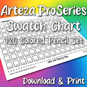 Arteza 120 Swatch Chart für Buntstifte der Pro Serie | DIY druckbare PDF-Farbkarte Musterseite | US Letter & A4 Papier