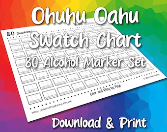 Ohuhu Oahu 80 Swatch Chart for Chisel Tip Alcohol Marker Set | DIY Printable PDF Color Chart Swatch Page | US Letter & A4 Size Paper