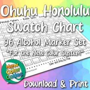 New Numbers Ohuhu Honolulu 96 Swatch Chart for Pastel Brush Tip Alcohol Marker Set | DIY Printable PDF Color Chart Swatch Page | Letter & A4