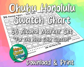 New Numbers Ohuhu Honolulu 96 Swatch Chart for Pastel Brush Tip Alcohol Marker Set | DIY Printable PDF Color Chart Swatch Page | Letter & A4