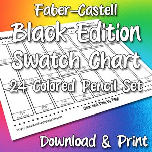 Tabla de muestras de 24 lápices de colores Faber Castell Black Edition (¡incluye nombres!) / Página imprimible en PDF / Papel A4 y EE. UU.