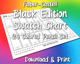 Faber Castell Black Edition 24 Swatch Chart for Colored Pencil Set (includes Names!) | DIY Printable PDF Color Chart Page | US & A4 Paper