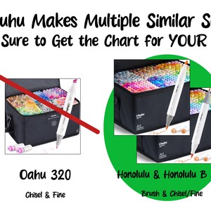 May include: Two sets of Ohuhu alcohol markers in black carrying cases. The set on the left is labeled "Oahu 320" and features chisel and fine tips. The set on the right is labeled "Honolulu & Honolulu B 320" and features brush and chisel/fine tips.