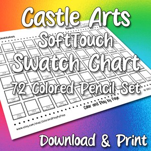 Castle Arts 72 Swatch Chart für Buntstifte Set | DIY druckbare PDF-Farbkarte Musterseite | US Letter & A4 Papier