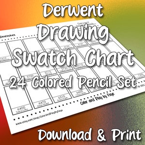 Juego de 24 lápices de colores para la tabla de muestras Derwent Drawing / Página de muestra de la tabla de colores en PDF imprimible DIY / Papel tamaño carta (EE. UU.) y A4