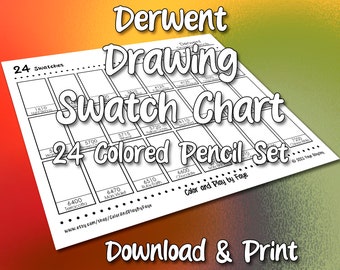 Derwent Drawing 24 Swatch Chart for Pencil Set | DIY Printable PDF Color Chart Swatch Page | US Letter & A4 Size Paper