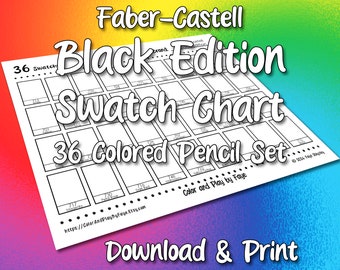 Faber Castell Black Edition 36 Swatch Chart for Colored Pencil Set (includes Names!) | DIY Printable PDF Color Chart Page | US & A4 Paper