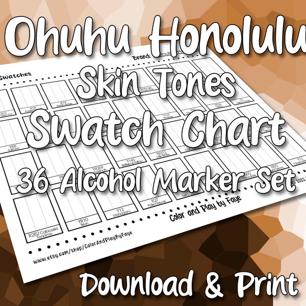 Ohuhu Honolulu 36 Skin Tones Marker Swatch Blank Chart Printable | DIY Color Chart | Download and Print at Home | Digital PDF | Letter & A4