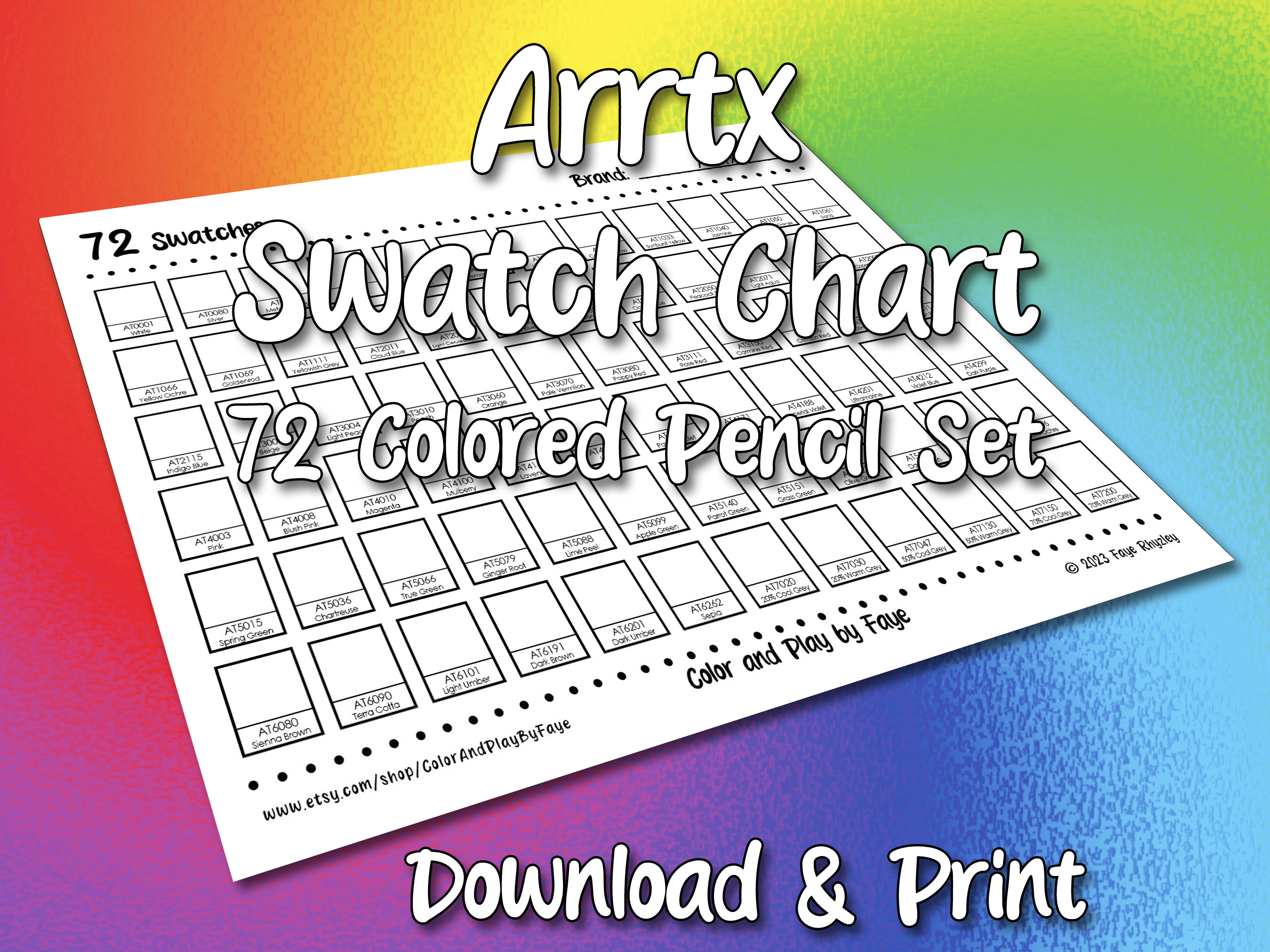 Arrtx 72 Swatch Page DIY Colored Pencil Charts Download and Print Digital  PDF Letter Size Paper 