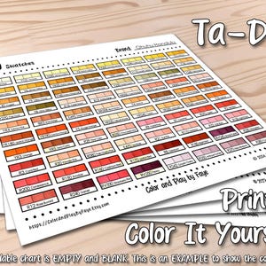 May include: A printable color chart with 320 color swatches, labeled with numbers and color names. The chart is for use with Chubuonclu brand colored pencils. The text "Ta-Da! Color and Play by Faye" is printed on the chart. The text "Print & Color It Yourself" is printed below the chart. The text "Downloadable chart is EMPTY and BLANK. This is an EXAMPLE to show the color order" is printed below the chart.