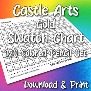 Tabla de muestras de color Castle Arts Gold 120 para lápices de colores / Página de muestras de la tabla de colores imprimible en PDF / Papel tamaño carta y A4