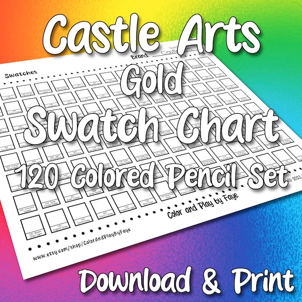 Castle Arts Gold 120 Swatch Pages | DIY Colored Pencil Charts | Download and Print | Digital PDF | Letter Size Paper