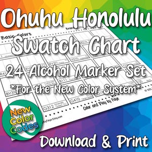 New Numbers Ohuhu Honolulu 24 Swatch Chart for Brush Tip Alcohol Marker Set | DIY Printable PDF Color Chart Swatch Page | US Letter & A4