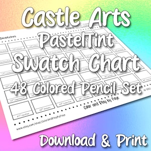 Castle Arts Pasteltint 48 staalkaart voor kleurpotloodset | DIY afdrukbare pdf kleurenkaart staalpagina | Papier van Amerikaans letter- en A4-formaat