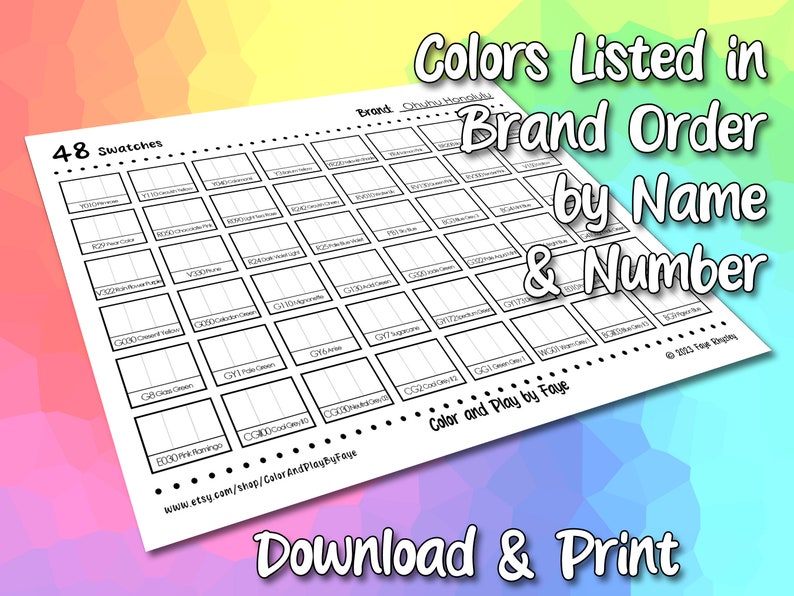Ohuhu Honolulu 48 New Pastel Marker Swatch Blank Chart Printable DIY ...