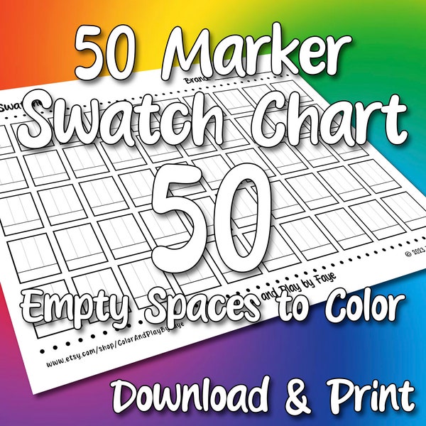 50 Marker Swatch Blank Color Chart Printable Page | DIY Color Chart | Download and Print at Home | Digital PDF | US Letter Size Paper