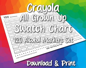 Crayola 120 Alcohol Marker Swatch Chart | All Grown Up Set | Printable PDF Coloring Page