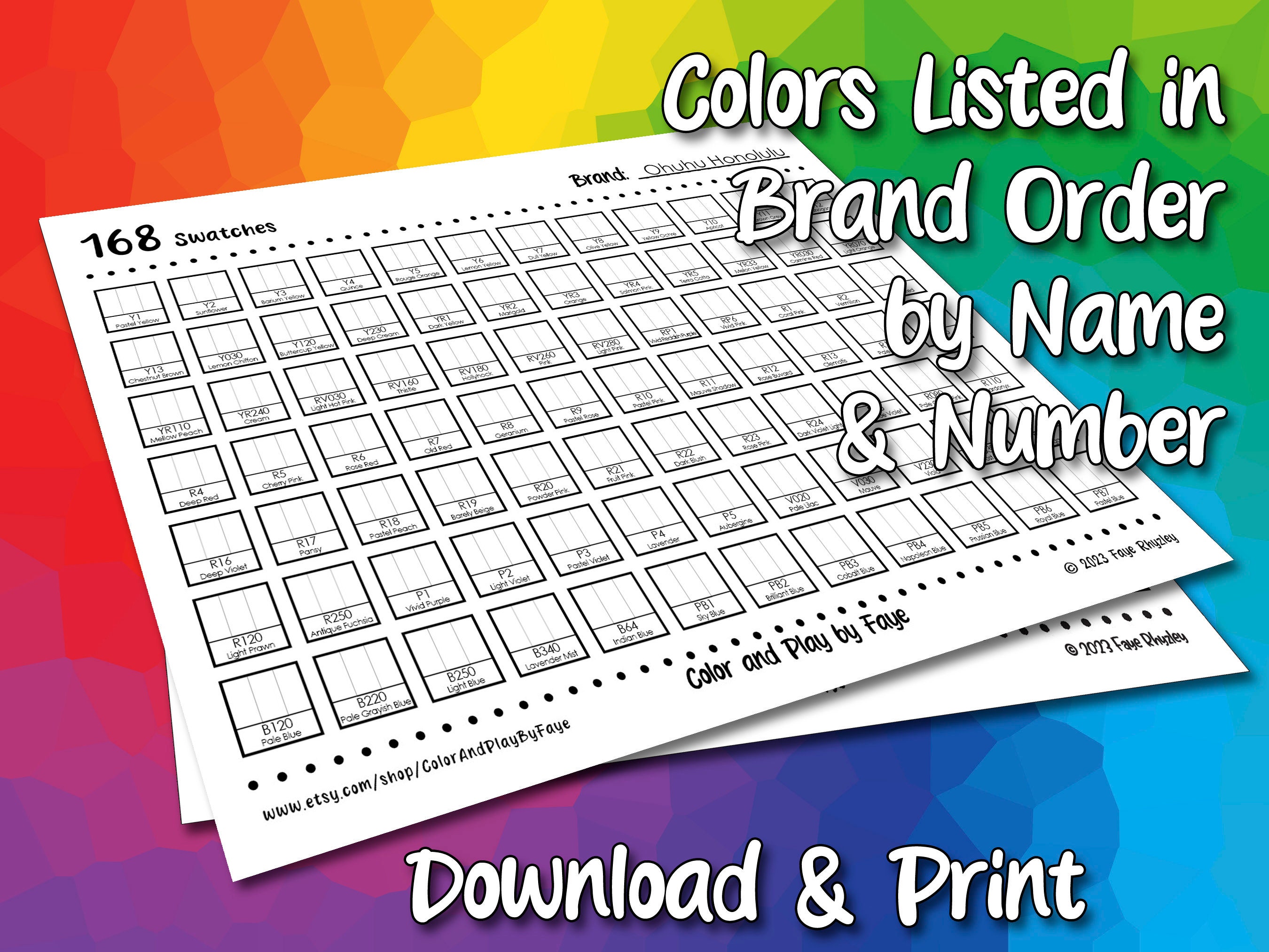 Ohuhu 168 Swatch Chart for Honolulu Brush Tip Alcohol Marker Ohuhu 168 Swatch Chart for Honolulu Brush Tip Alcohol Marker