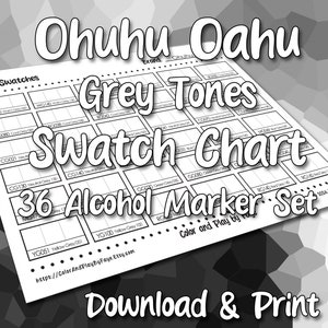 Ohuhu Oahu 36 staalkaart voor grijstinten beitelpunt alcoholmarkerset | DIY afdrukbare pdf kleurenkaart staalpagina | US Letter- en A4-papier