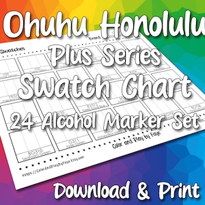 Ohuhu Honolulu 24 nuanciers pour jeu de marqueurs à pointe pinceau Plus | Page d'échantillons de nuancier PDF imprimable DIY | Papier au format Lettre US et A4