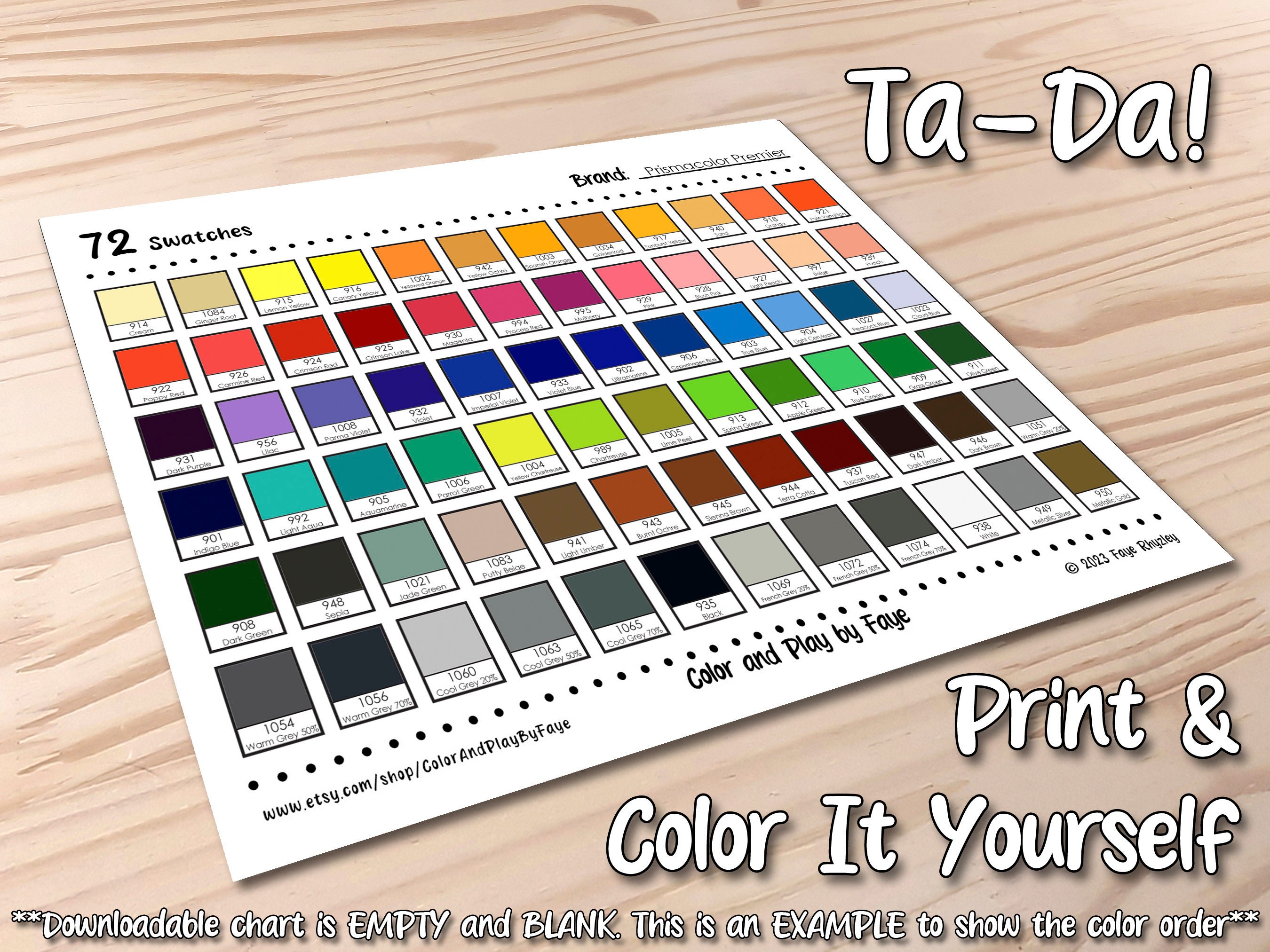 Prismacolor Premier 72 Swatch Page DIY Colored Pencil Charts Download ...