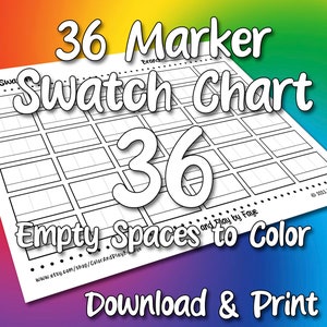 Tabela de Amostras de 36 Marcadores | Página de Amostras de Cores em PDF para Impressão DIY | Papel Tamanho Carta EUA e A4