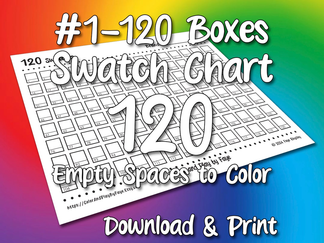 Numbered 1-120 Swatch Chart Printable Page | Set of 120 | DIY Color ...