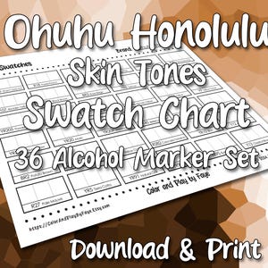 Ohuhu Honolulu - Tabela de Amostras com 36 Tons de Pele - Conjunto de Marcadores de Álcool com Ponta de Pincel | Página de Amostra de Cores em PDF para Impressão DIY | Papel Carta e A4