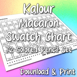 Kalour Macaron 72 Swatch Chart für Buntstifte Set | DIY druckbare PDF-Farbkarte Musterseite | US Letter & A4 Papier