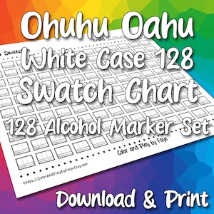Ohuhu Oahu 128, nuancier pour boîtier blanc, ensemble de marqueurs à alcool à pointe biseautée | Page d'échantillons de nuancier PDF imprimable DIY | Papier US Letter et A4