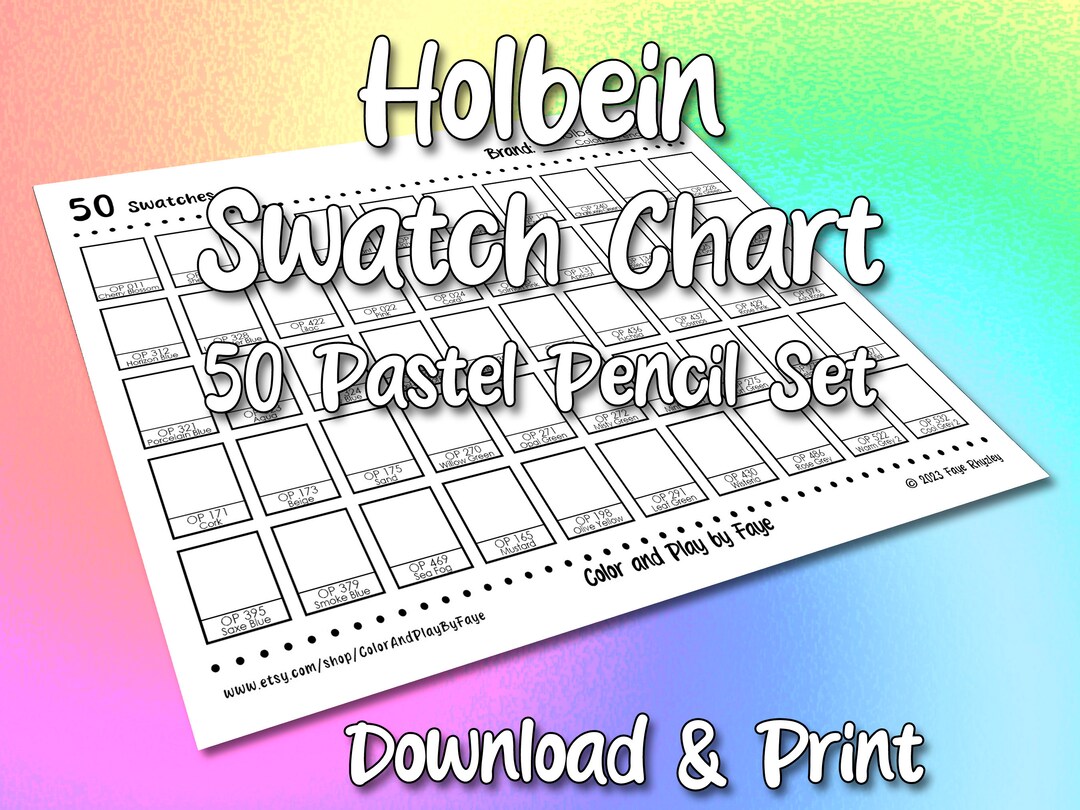 Holbein Pastel 50 Swatch Page DIY Colored Pencil Charts Download and