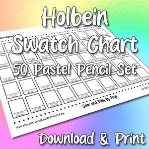 Holbein 50 Tabela de Amostras para Conjunto de Lápis de Cor Pastel | Página de Amostra de Tabela de Cores em PDF para Impressão DIY | Papel Tamanho Carta EUA e A4