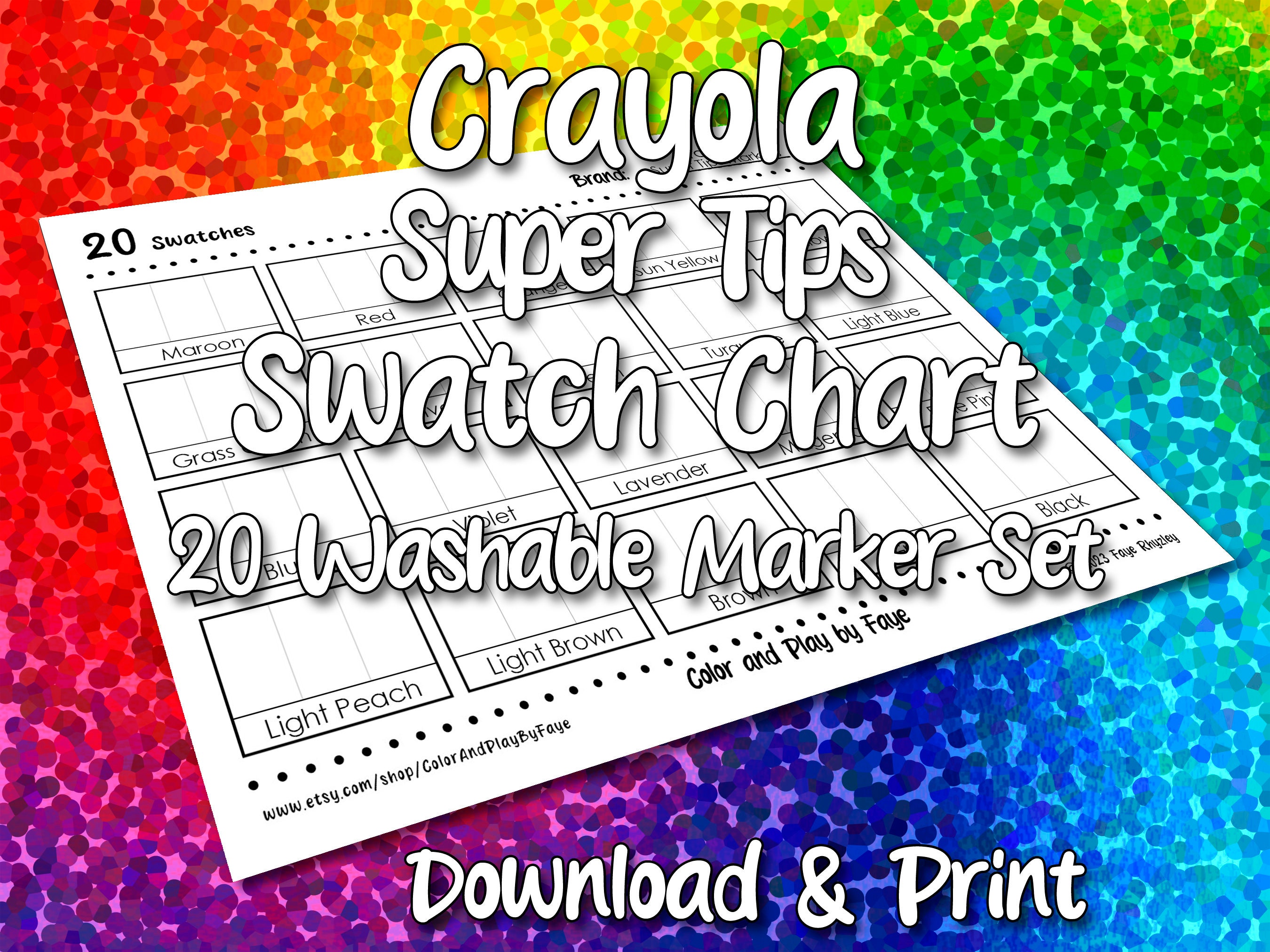 Crayola Super Tips 20 Marker Swatch Blank Chart Printable DIY Color Chart  Download and Print at Home Digital PDF US Letter Size -  Finland