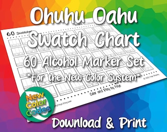 New Numbers Ohuhu Oahu 60 Swatch Chart for Chisel Tip Alcohol Marker Set | DIY Printable PDF Color Chart Swatch Page | Letter & A4 Paper