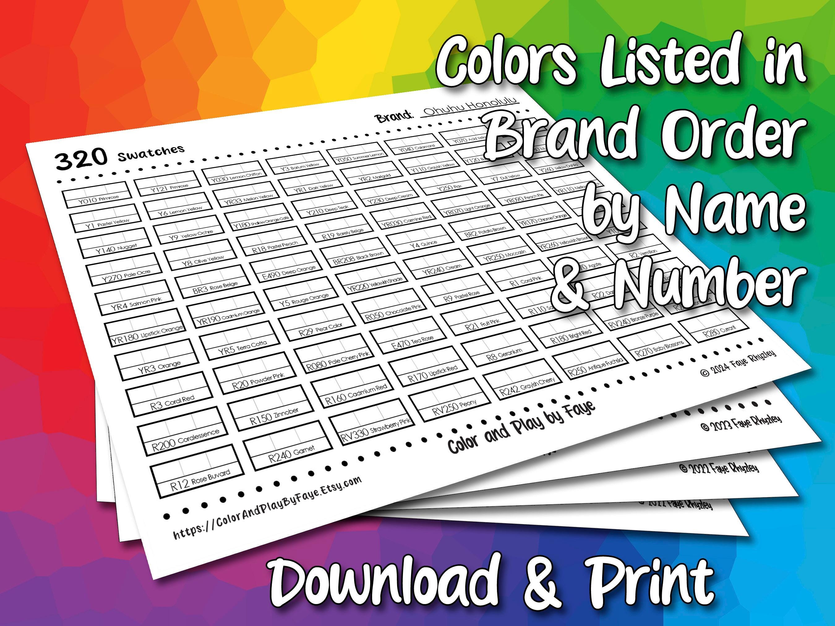 Ohuhu Honolulu 320 Marker Swatch Blank Chart Printable DIY Color Chart ...