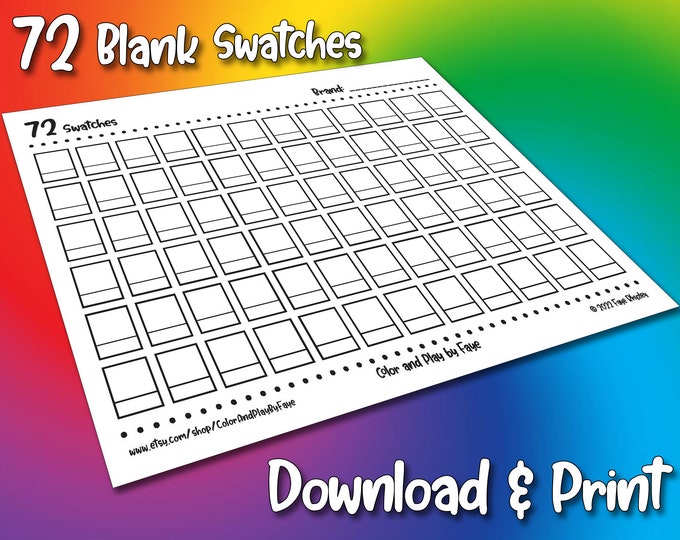 72 Swatch Blank Color Chart Printable Page DIY Color Chart - Etsy