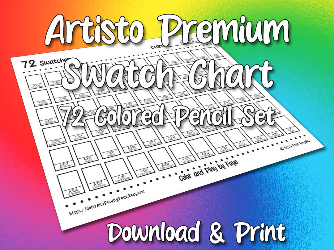 Artisto 72 Swatch Chart for Premium Colored Pencil Set DIY Printable