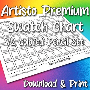 Artisto 72 Swatch Chart for Premium Colored Pencil Set | DIY Printable PDF Color Chart Swatch Page | US Letter & A4 Size Paper