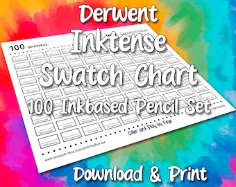 Inktense 100 Swatch Seite | Derwent Inktense New Colors Bleistift-Chart | DIY farbige Charts | Herunterladen und ausdrucken | Digitales PDF | Letter & A4