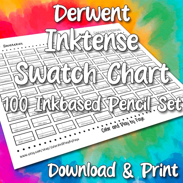 Inktense 100 Swatch Page | Derwent Inktense New Colors Pencil Chart | DIY Colored Charts | Download and Print | Digital PDF | Letter & A4