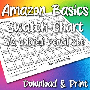 Tabla de muestras de 72 lápices de colores de Amazon Basics / Página de muestras de colores imprimible en PDF / Papel tamaño carta y A4 (EE. UU.)