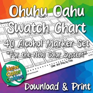 Nouveaux chiffres Ohuhu Oahu 40, nuancier pour jeu de marqueurs à alcool à pointe biseautée | Page d&#39;échantillons de nuancier PDF imprimable DIY | Format Lettre US et A4