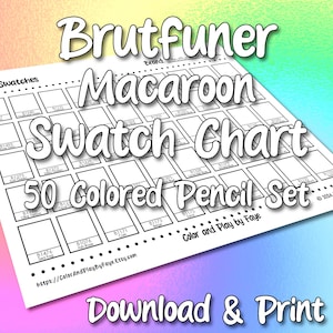 Brutfuner Macaron 50 Swatch Chart für Buntstifte Set | DIY druckbare PDF-Farbkarte Musterseite | US Letter & A4 Papier
