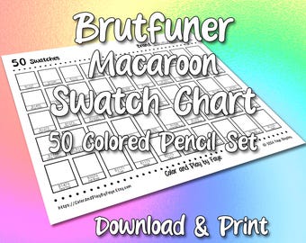 Brutfuner Macaron 50 Swatch Chart for Colored Pencil Set | DIY Printable PDF Color Chart Swatch Page | US Letter & A4 Size Paper