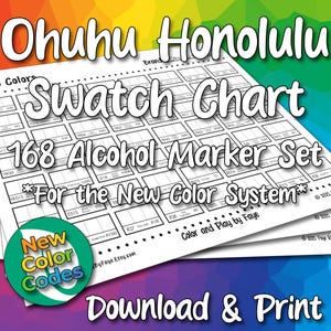 New Numbers Ohuhu Honolulu 168 Swatch Chart for Brush Tip Alcohol Marker Set | DIY Printable PDF Color Chart Swatch Page | US Letter & A4